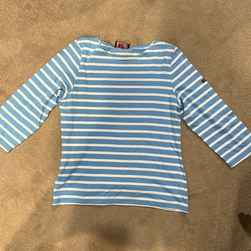 COPY - Saint James Breton Striped Cotton Shirt Black and White-size small